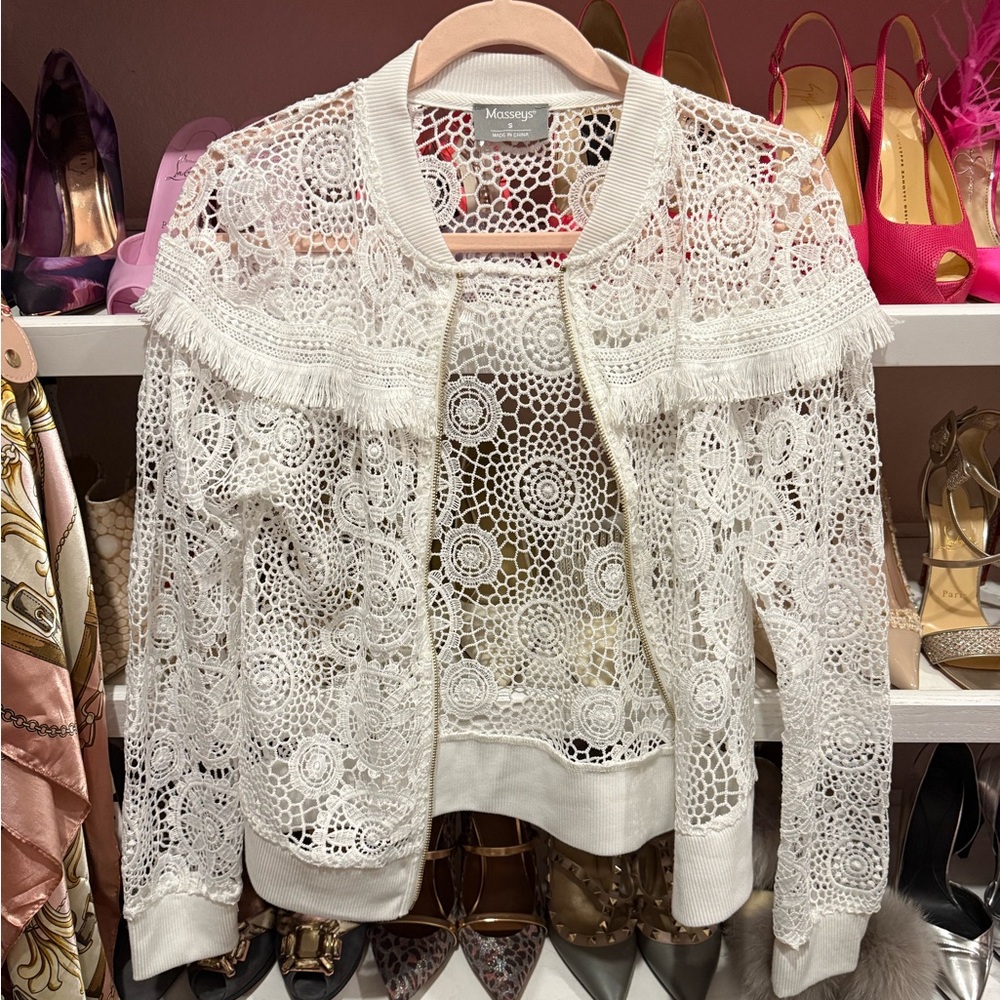 Masseys White Lace Bomber Jacket - Picture 4 of 13